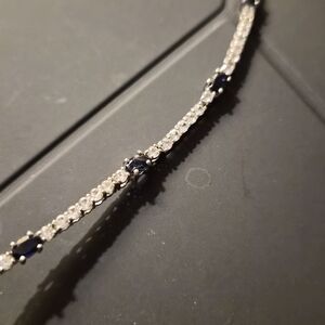Elegant Silver Sapphire and Diamond Bracelet